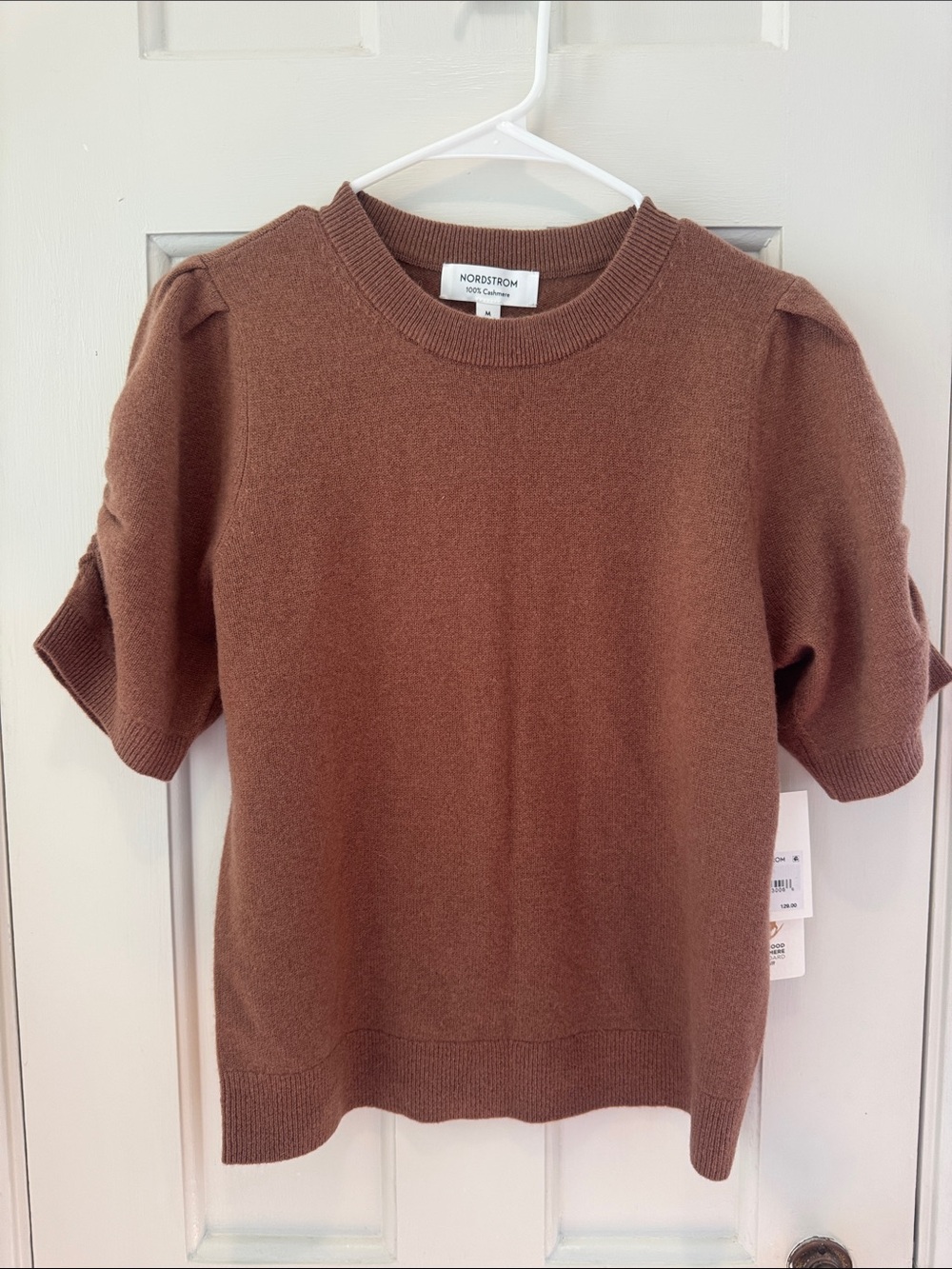 Nordstrom Brown Cashmere Puff Sleeve Sweater